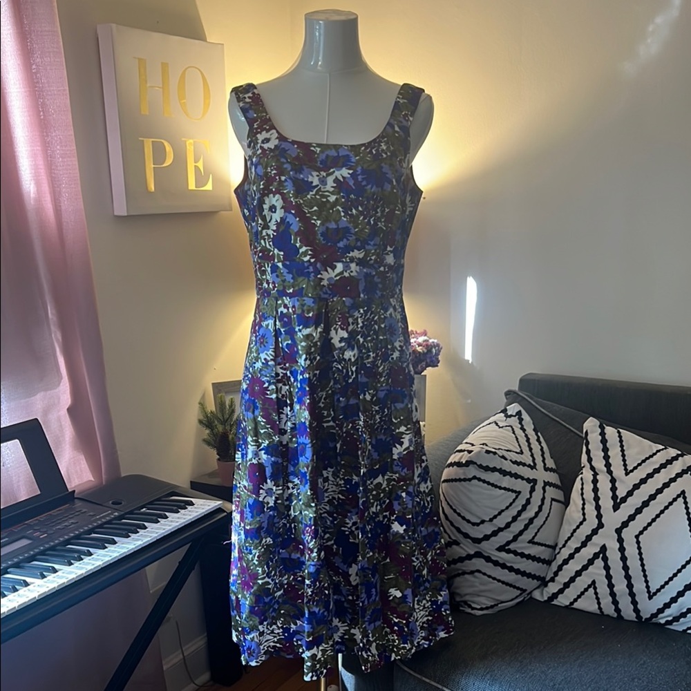 Blue and Purple Sleeveless Scoop Neck Midi Sundress